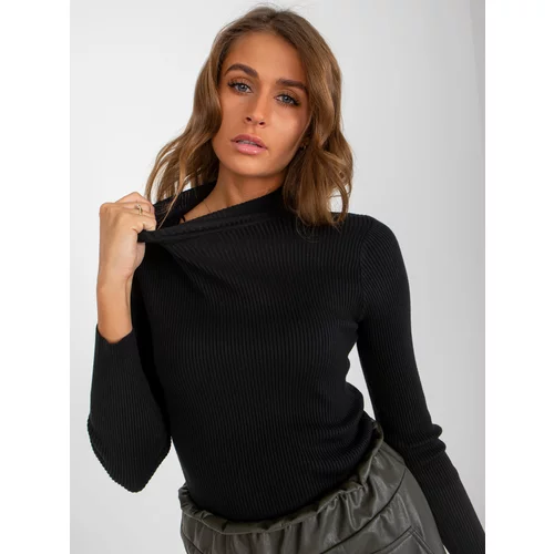 Fashion Hunters Lady's black ribbed sweater with turtleneck
