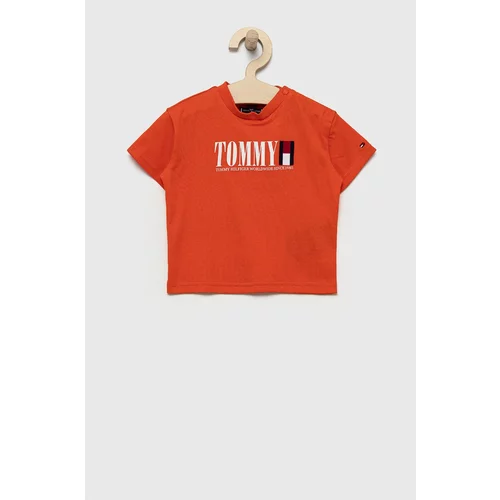 Tommy Hilfiger Otroška bombažna kratka majica oranžna barva