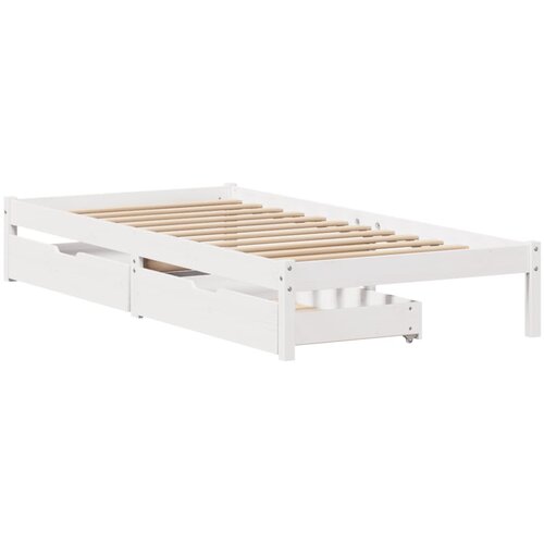 VidaXL Posteljni okvir s predali bel 90x200 cm trdna borovina, (21292210) Slike