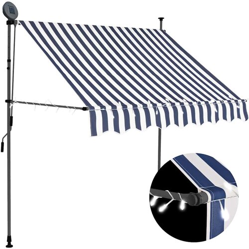 Tenda na ručno uvlačenje s LED svjetlima 200 cm plavo-bijela Cene