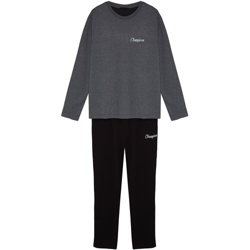 Trendyol Men&amp;#039;s Anthracite Regular Fit Printed Knitted Pajamas Set Slike
