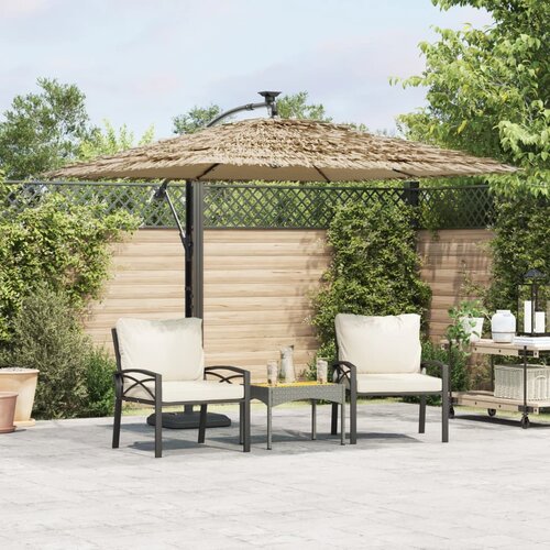 VidaXL Vrtni suncobran LED s čeličnom &amp;scaron;ipkom smeđi 246 x 246 x 230 cm Slike