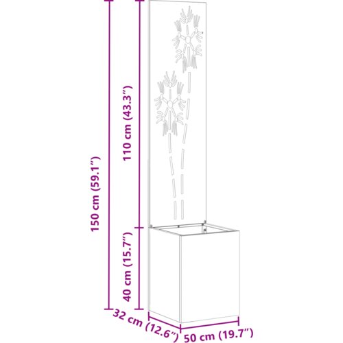 vidaXL Vrtni Sadič s Dekorativnom Pločom Rđa 32 x 140 cm Otporni čelik Cijene