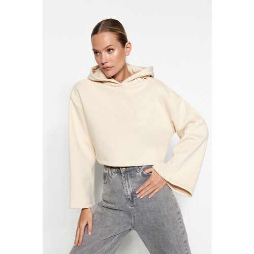 Trendyol Exposed Stones Thick Fleece Inside Relaxed Cut Crop Spanish Sleeves Hooded Knitted Sweatshirt Slike