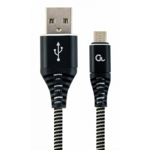 Gembird CC USB2B AMmBM 2M BW Premium cotton braided Micro USB charging data cable,2m, black white Slike
