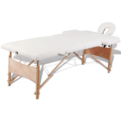  Krem bijeli sklopivi stol za masažu s 2 zone i drvenim okvirom