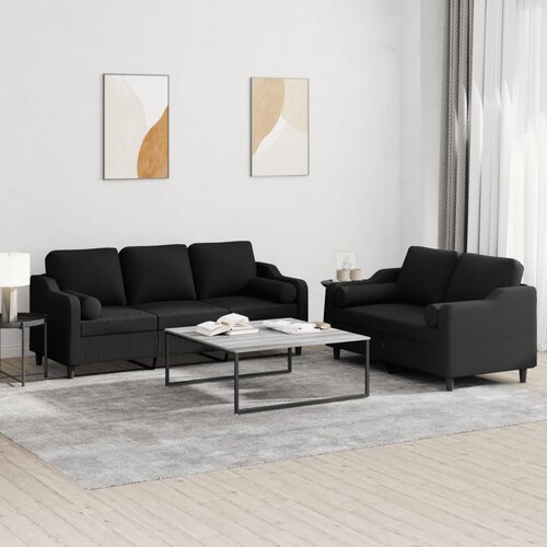  2-dijelni set sofa s jastucima crni od tkanine Cijene
