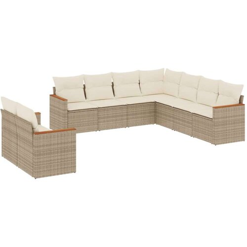  9-dijelni set vrtnih sofa s jastucima bež od poliratana Slike