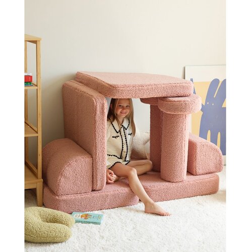 Wigiwama Rožnata otro&amp;scaron;ka sedežna garnitura iz tkanine boucl&amp;eacute; 132 cm Settee &amp;ndash; Slike