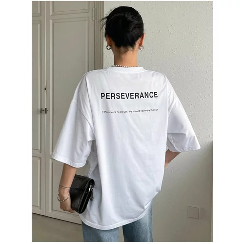 K&H TWENTY-ONE Women's White Perseverance Printed Oversized T-Shirt