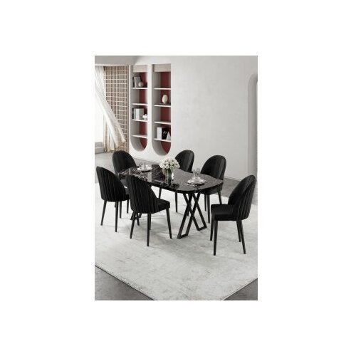 Hanah home Set trpezarijskog stola i stolica (7 delova) Kaye Black Marble Black Cene