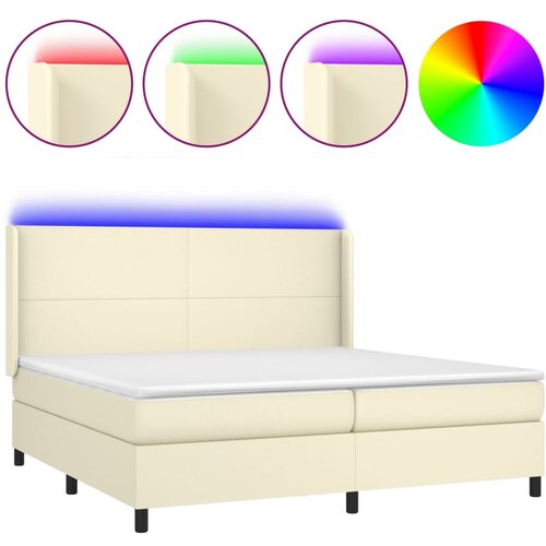  Krevet box spring s madracem LED krem 200x200cm od umjetne kože Slike