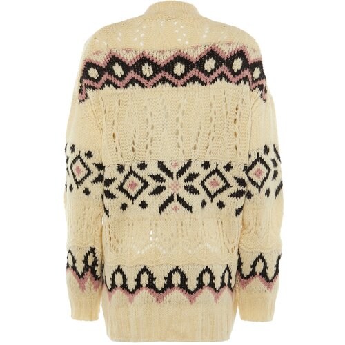 Trendyol Ecru Soft Textured V Neck Patterned Knitwear Knitwear Cardigan Cene