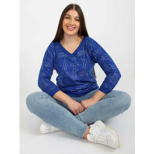 Fashion Hunters Women's dark blue blouse plus size with print