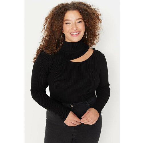 Trendyol Curve Black Detachable Collar Thin Knitwear Sweater Slike