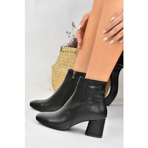 Fox Shoes Women's Black Crocodile Print Thick Heeled Boots Slike