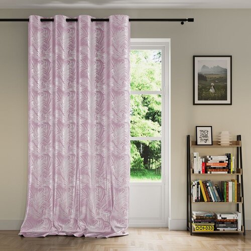  Curtain SILVERLEAVES color powder pink printed style glamor silver eyelets velvet 140x245 AmeliaHome Slike