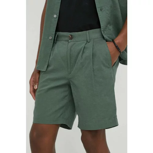 Bruuns Bazaar Lanene kratke hlače Lino Germain zelena barva