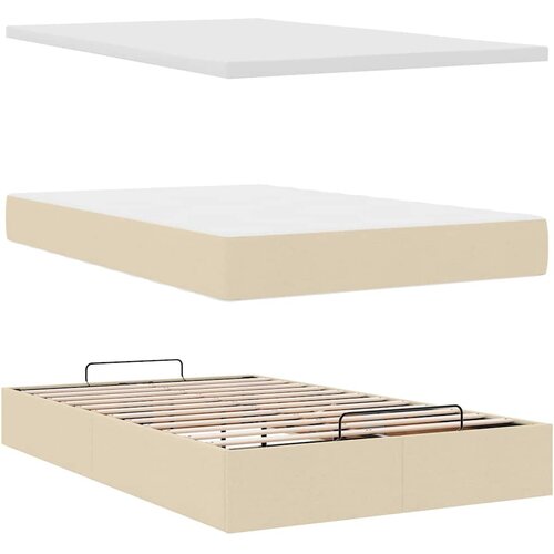  Otomanski okvir kreveta s madraca krem 120x190 cm od tkanine Slike