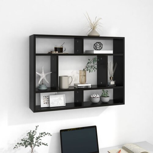vidaXL Stenska polica črna 75x16x55 cm iverna plošča, (20620843) Cene