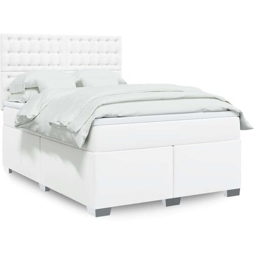  Krevet s oprugama i madracem bijeli 140x190 cm od umjetne kože Slike