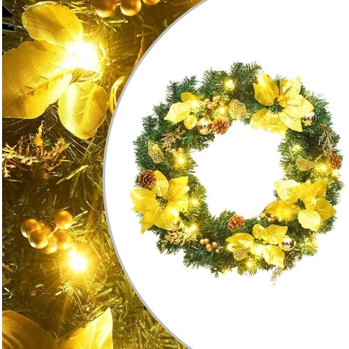  Božićni vijenac s LED svjetlima zeleni 60 cm PVC - Zelena i zlatna 1 1 Slike