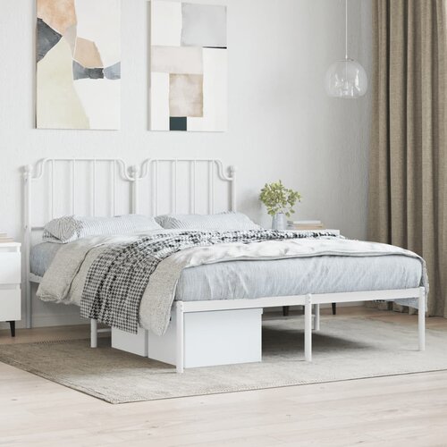 VidaXL Kovinski posteljni okvir z vzglavjem bel 150x200 cm Slike