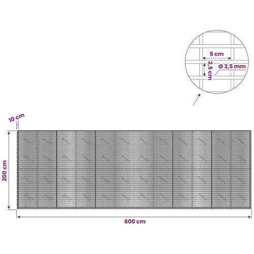  Gabion s žicom debljine 3 5 mm i mrežom 5x2 5 cm 600x10x200 cm - 10 cm 200 cm 600 cm Slike