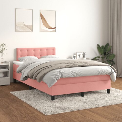 The Living Store Box spring postelja z vzmetnico roza 120x200 cm žamet - Box Spring Postelja, (21490563) Cene