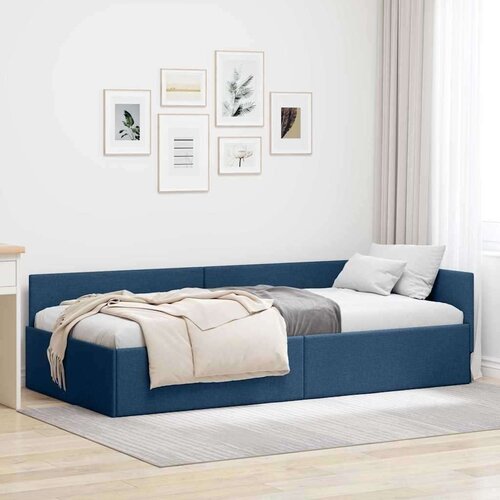 vidaXL Kotna postelja Modra 90 x 200 cm Tkanina in oblikovan les Cene