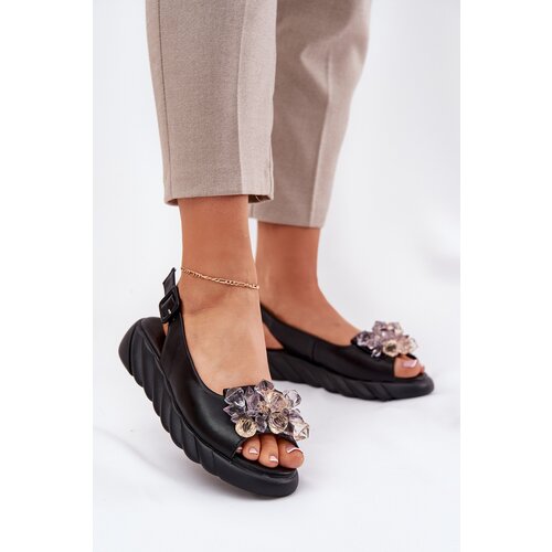 ARTIKER Ladies leather sandals with crystals Cene