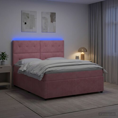  LED okvir za krevet s madracem Ružičasta 140 x 200 cm Baršun Cene