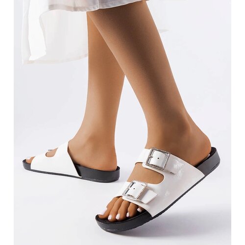 Gemre White lacquered slides with buckles Norcross Cene