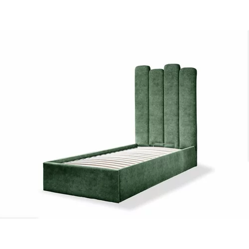 Miuform Zelena oblazinjena postelja s prostorom za shranjevanje in letvenim dnom 90x200 cm Dreamy Aurora - Miuform