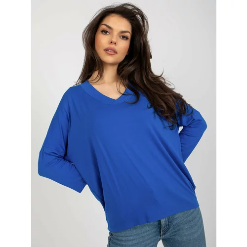 Fashion Hunters Dark blue women's basic blouse with 3/4 sleeves