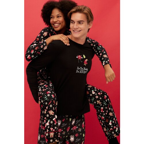 Trendyol Black Christmas Themed Shirt-Pants and Knitted Pajamas Set Slike