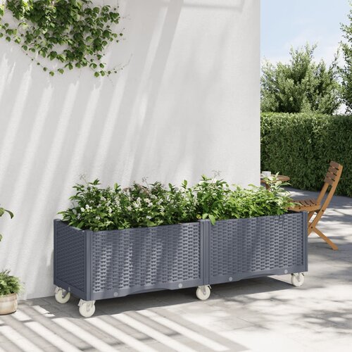 VidaXL Cvetlično korito s kolesi sivo 160x50x54 cm PP Slike