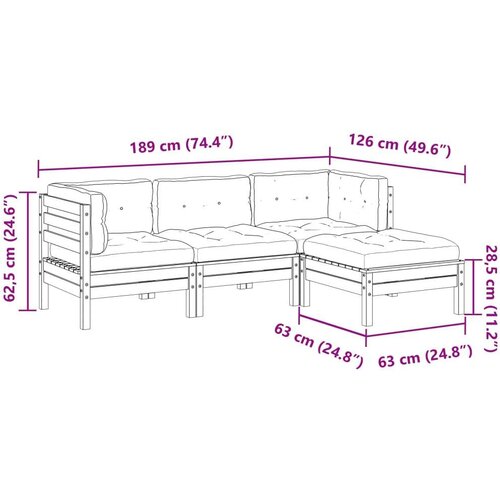 VidaXL 4-dijelni set vrtnih sofa s jastucima od impregnirane borovine Slike