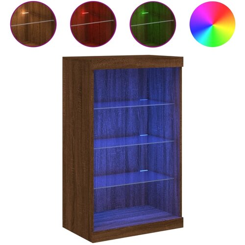 Maison Chic Komoda - Predalnik z LED lučkami dimljen rjav hrast 60,5x37x100 cm, (21719708) Slike