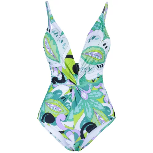 Trendyol Green Floral Patterned Ruffle Detailed Swimsuit