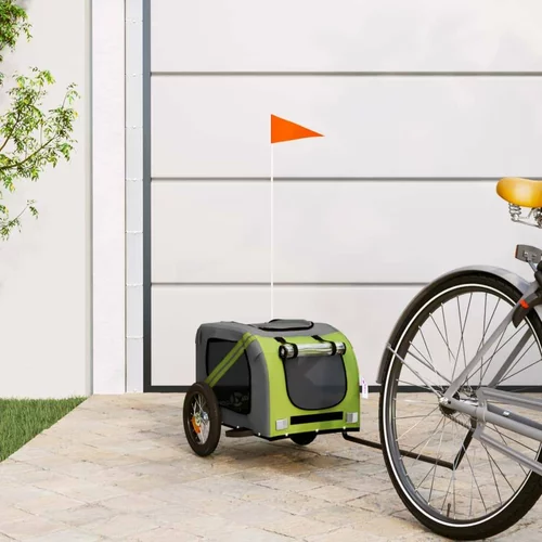  prikolica za bicikl za pse zeleno-siva od tkanine i željeza