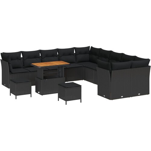 VidaXL Set vrtnih sofa od 13 komada s jastučićima Crna Poli Rattan Akacija, Set vrtnih blagovaonica od 3 komada s jastučićima Crna Poli Rattan Akacija Slike
