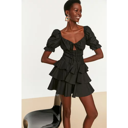 Trendyol Black Ruffle Detailed Poplin Dress