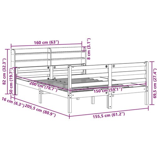 VidaXL Okvir za krevet s uzglavljem 150 x 200 cm borovina Slike