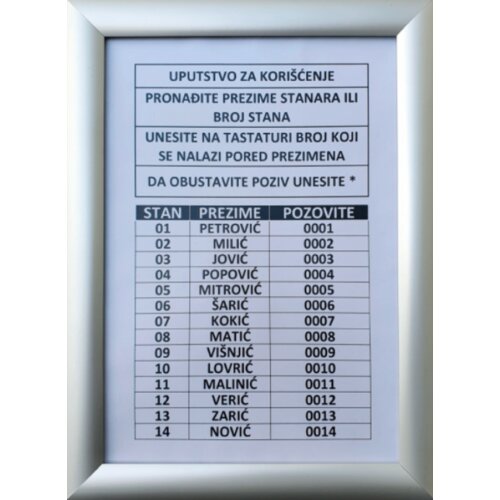 Teh Tel TEHTEL Ram za spisak stanara A4 Cene