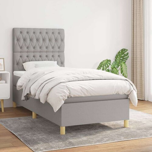 Box spring postelja z vzmetnico svetlo siva 90x190 cm blago, (20790848) Slike