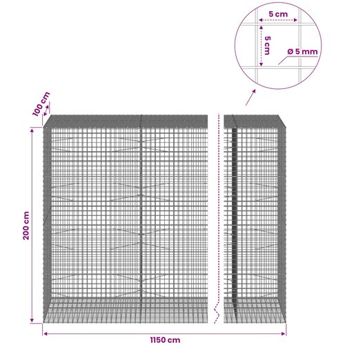  Gabion s 5 mm žicom i mrežom 5x5 cm 1150x100x200 cm Slike