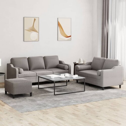  3-dijelni set sofa s jastucima smeđesivi od tkanine Cijene