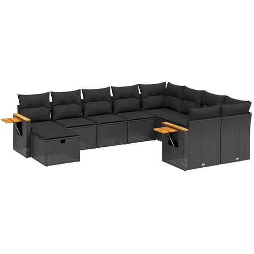  10-dijelni set vrtnih sofa s jastucima crni od poliratana Crna 85 x 62 x 69 cm Slike