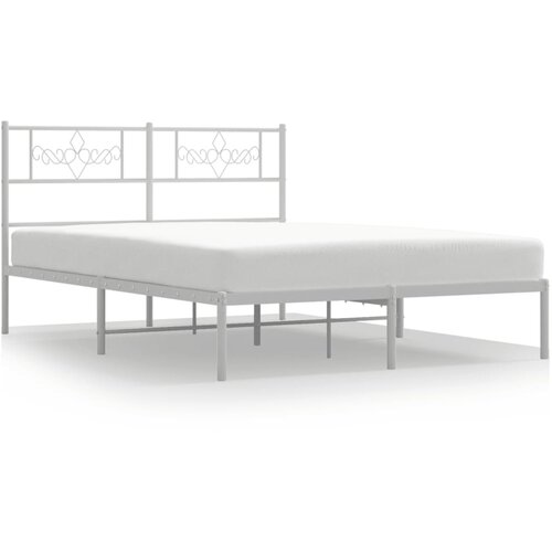 Maison Chic Kovinski Posteljni okvir - Dvoposteljna postelja - Zakonska postelja z vzglavjem bel 150x200 cm, (21692816) Slike
